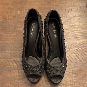 Kelly & Katie Glitter Black Peep Toe Heels